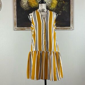 Nine West Womens Size Small Yellow White Striped Sleeveless Drop Waist Dress